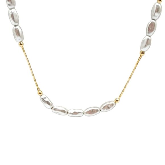 RICHELIEU Stimulated Pearl NWTs Gold Tone Choker Necklace 18" Length - Picture 3 of 6